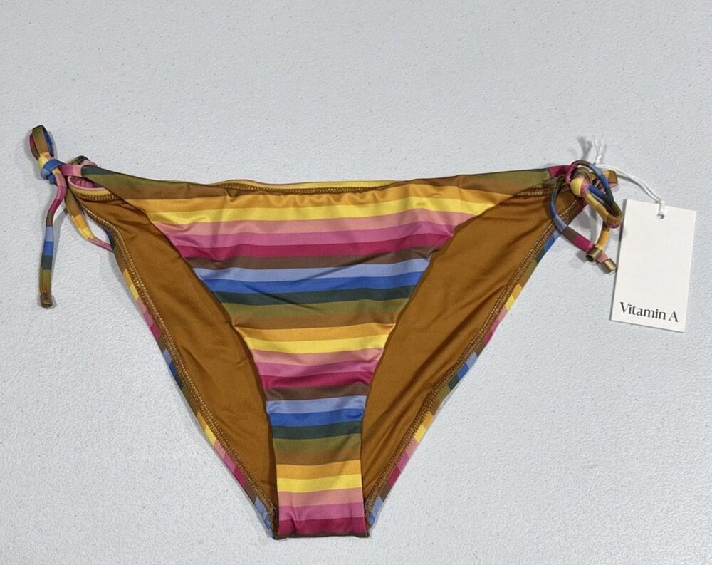 Vitamin A Women’s Elle Striped Tie Side Bikini Bottom Multi Size XXL Colorful
